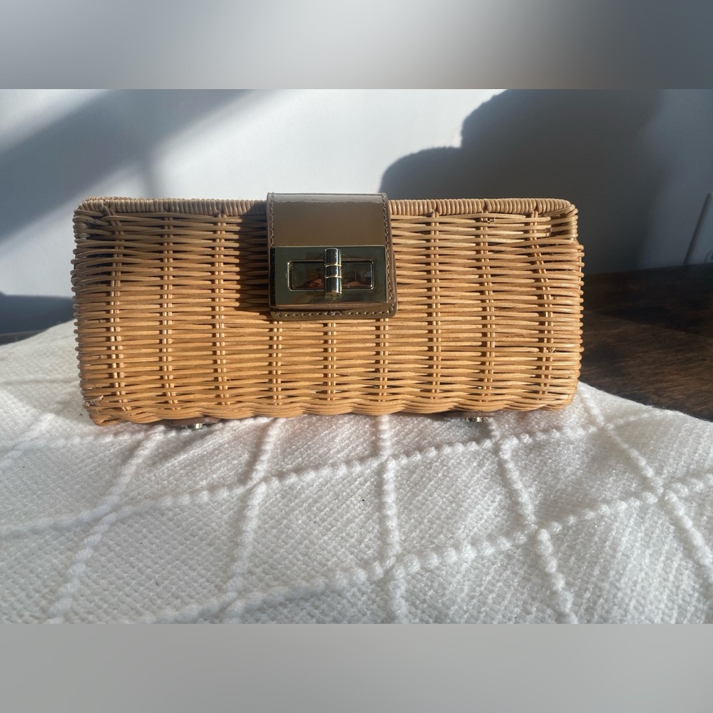 J. Crew Tan Wicker Clutch with Gold Accent